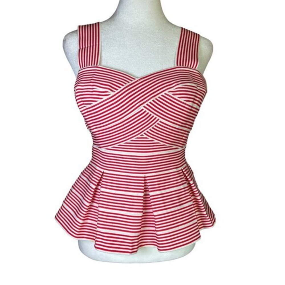 HD in‎ Paris Anthropologie Cabana Peplum Bandage Tank Top Red White Stripe SP